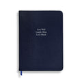 Midsize Ruled Leather Notebook in Navy Blue Goatskin - Live Well Laugh Often Love Much
