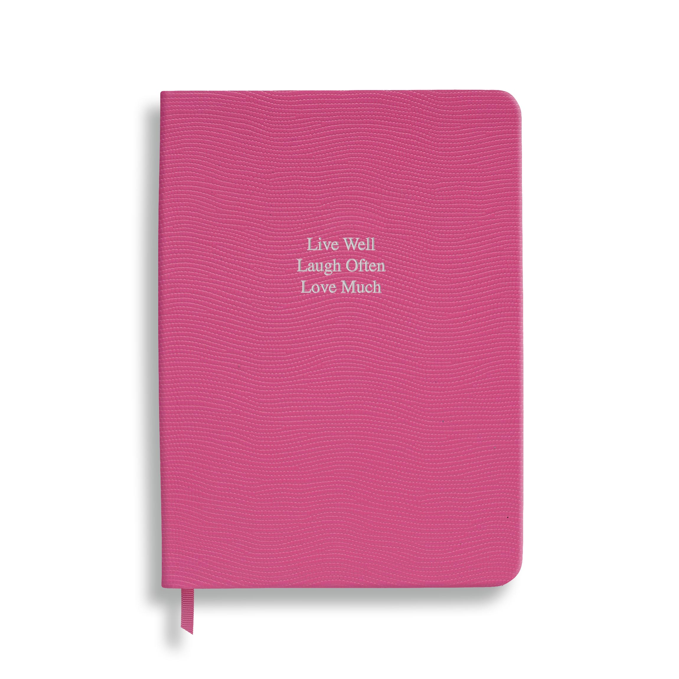 Live Well Laugh Often Love Much - Midsize in Peony Pink lizard- Feint ruled