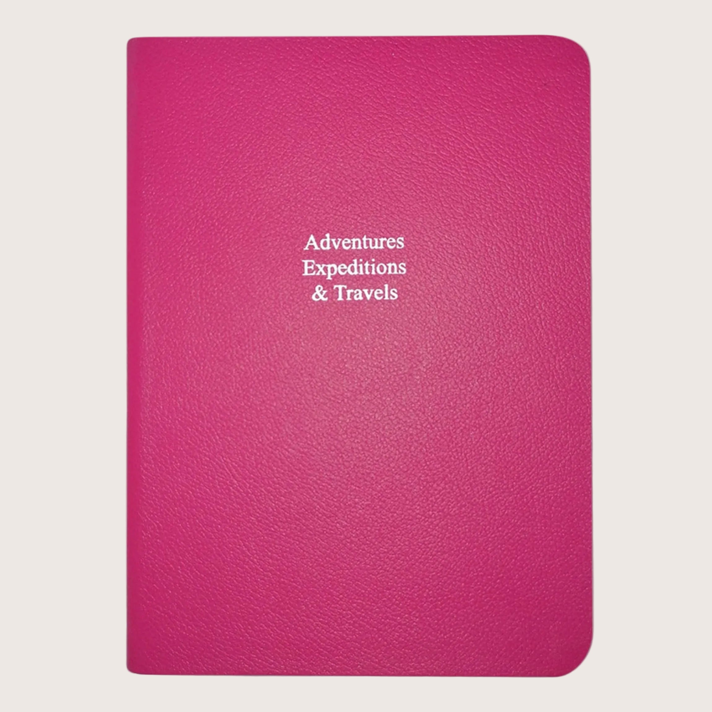 Midsize Ruled Leather Notebook in Bubblegum Pink Calfskin - Adventures Expeditions & Travels