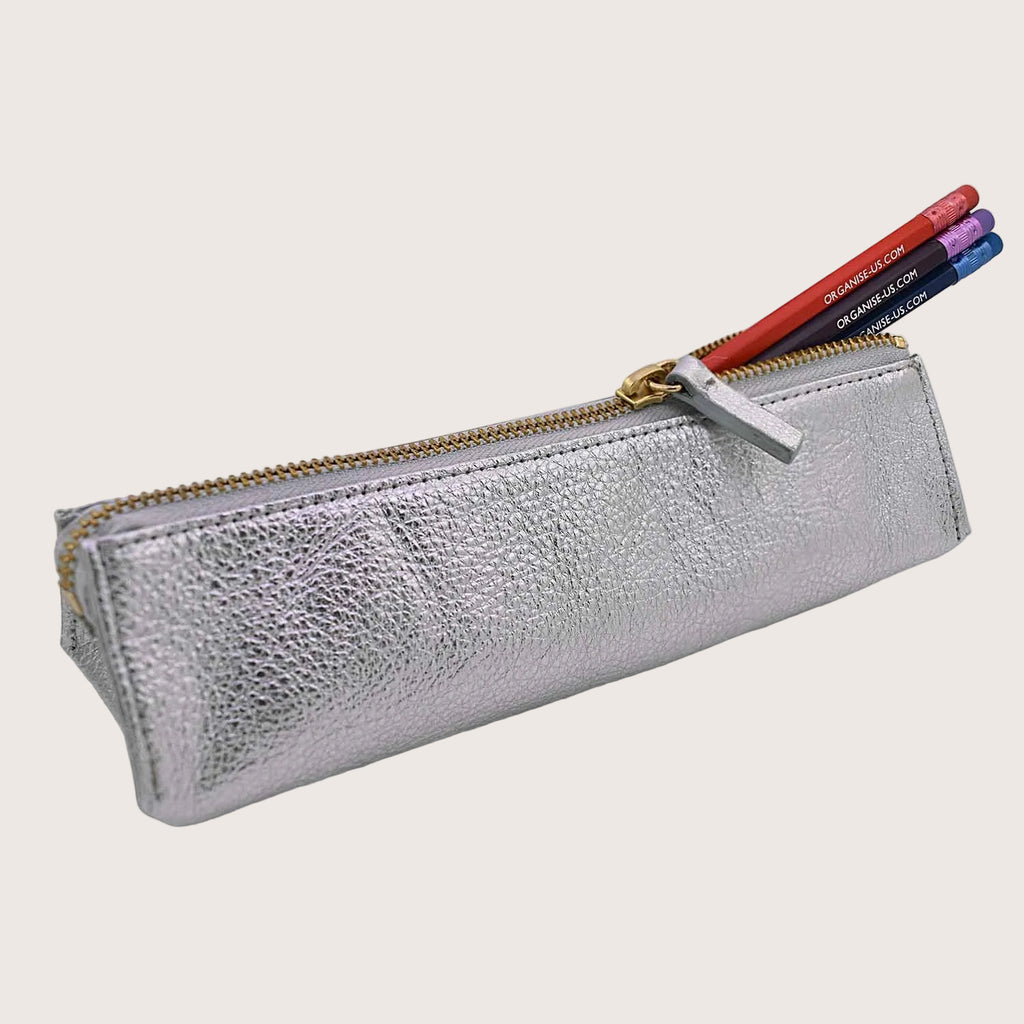 Henrietta Leather Pencil Case in Silver