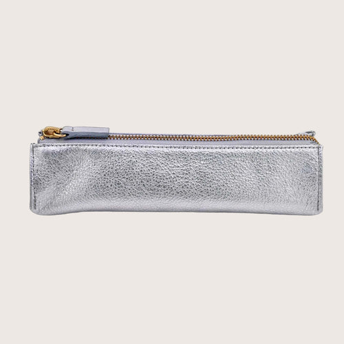 Henrietta Leather Pencil Case in Silver