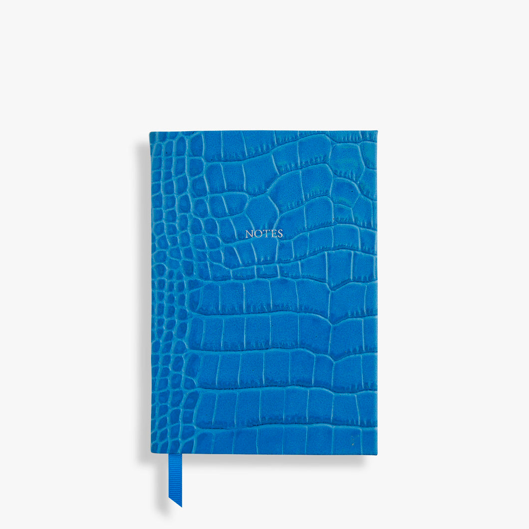 Small Notes in Cerulean Blue croc - Feint ruled