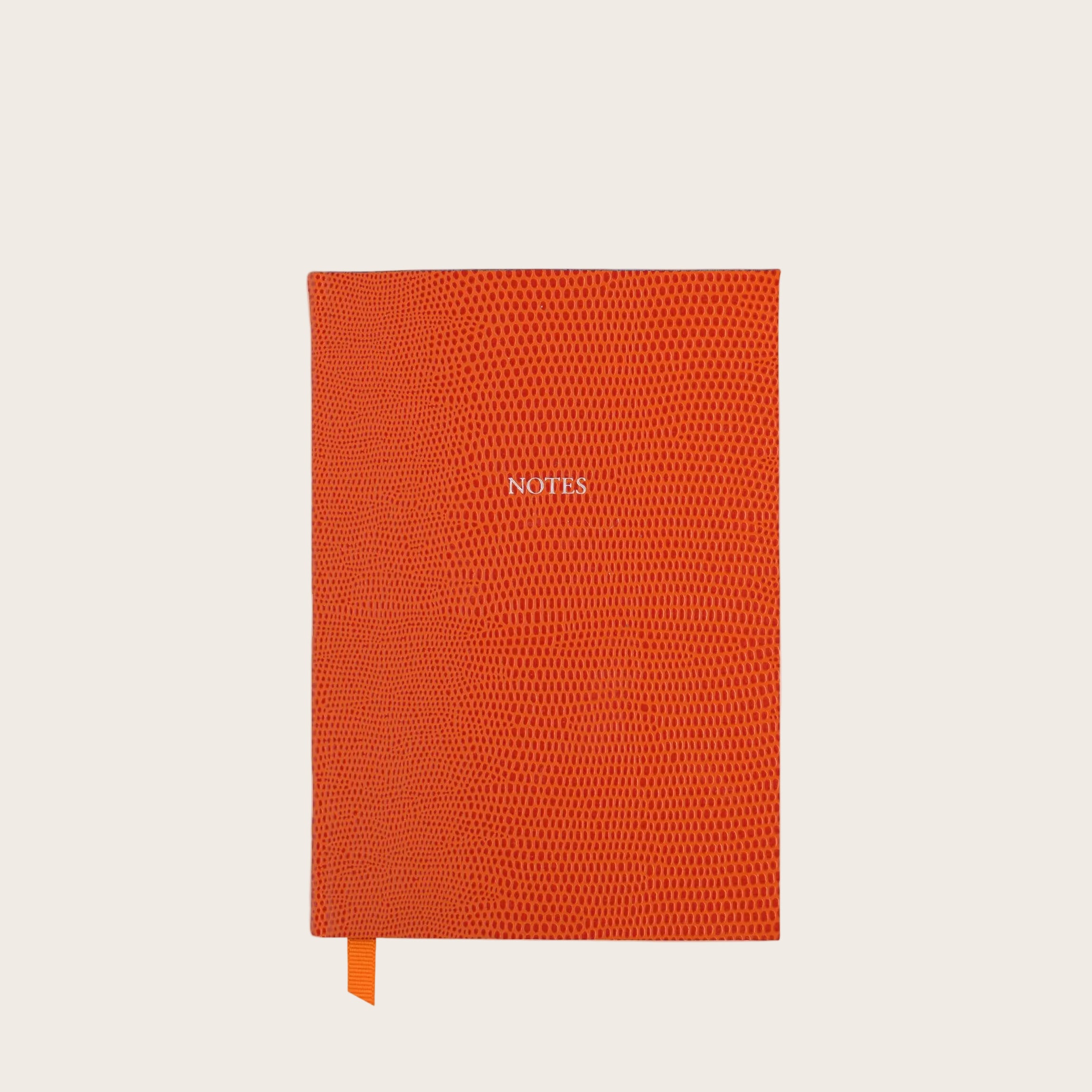 Small Ruled Leather Notebook in Clementine Orange Lizard