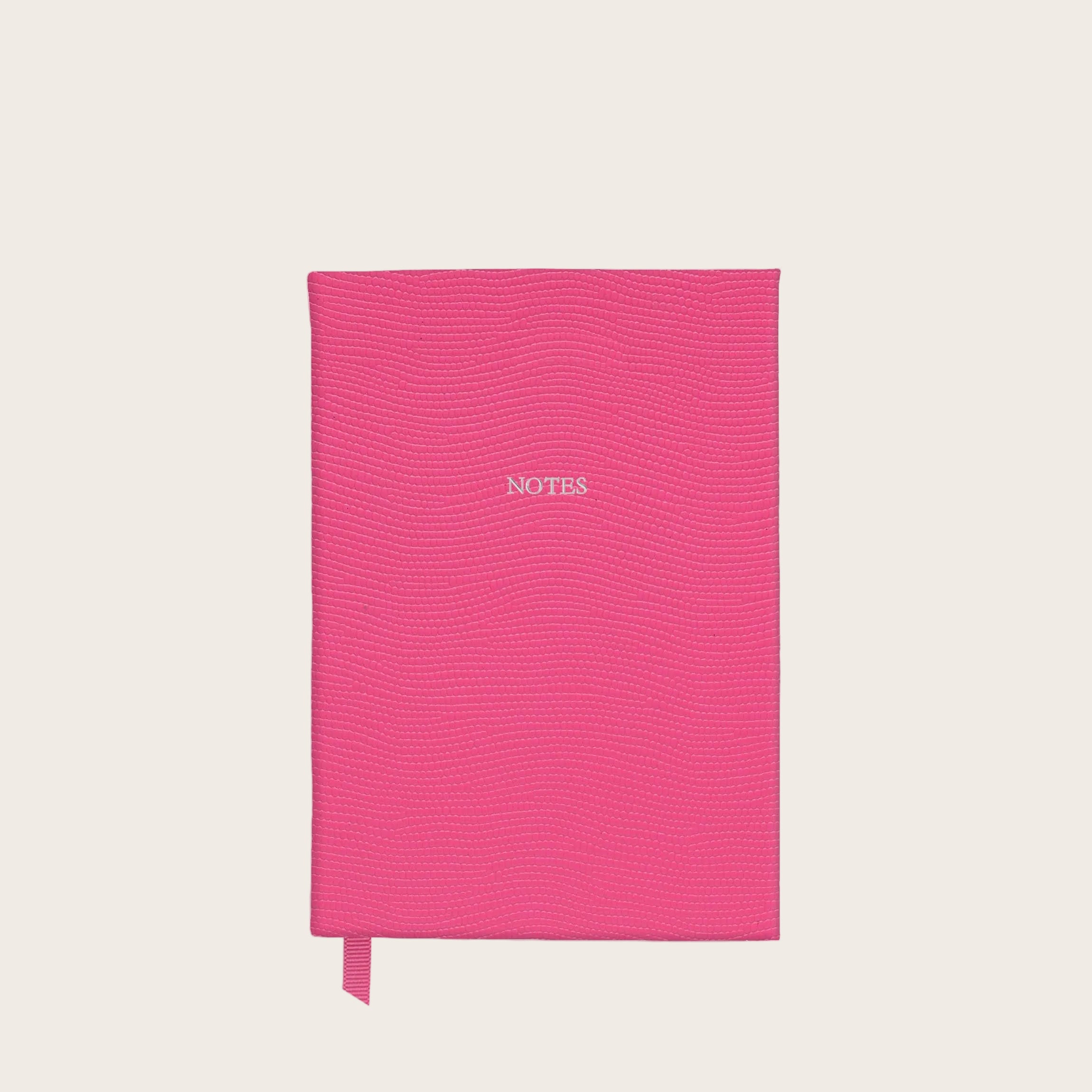 Small Ruled Leather Notebook in Peony Pink Lizard